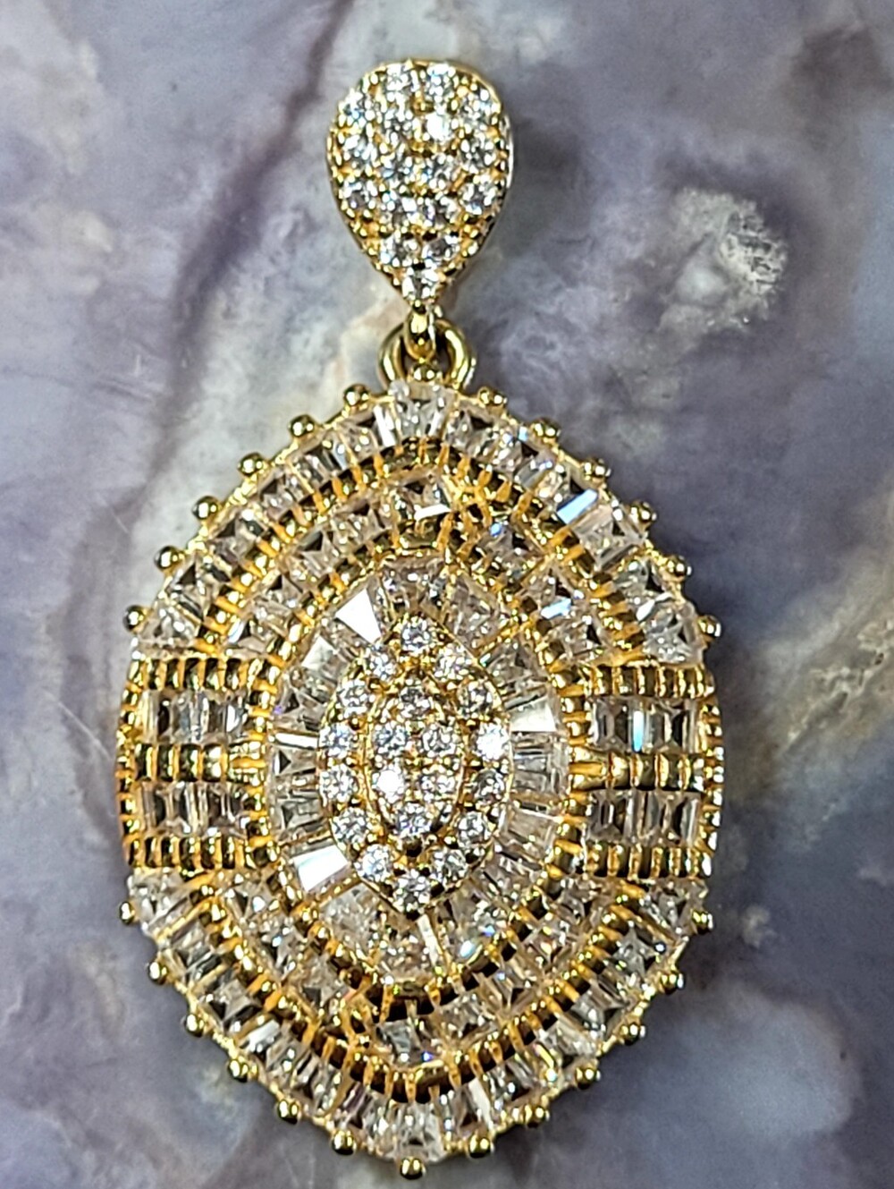 Gold-Tone Crystal Marquise Pendant  - Elegant Women’s Jewelry